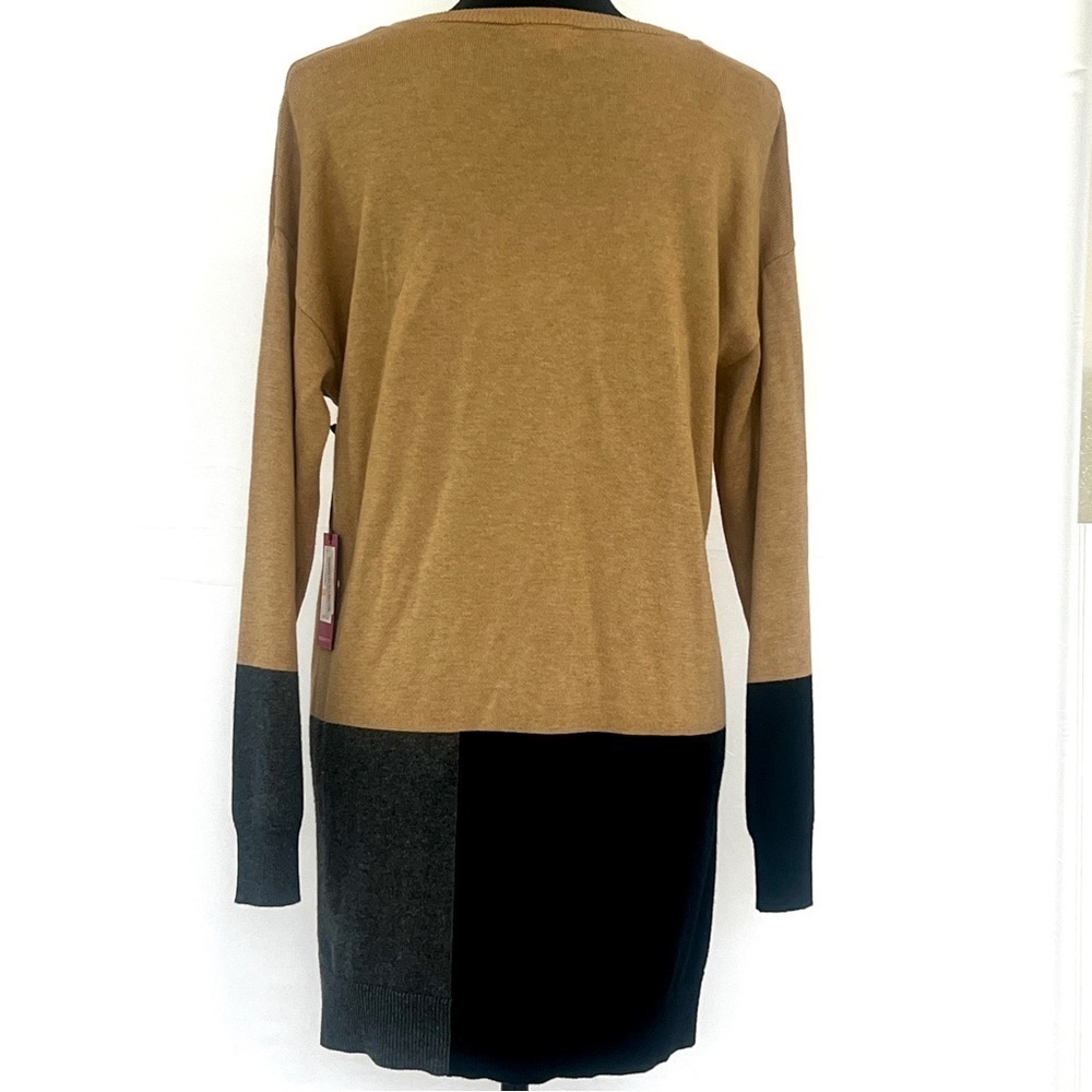 ☀️Vince Camuto Hi-Lo V Neck Brown Black Gray Sweater Small - Picture 2 of 5